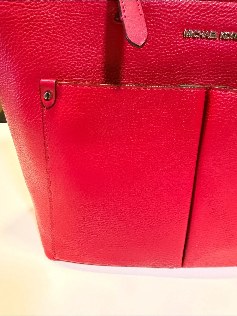 Michael Kors Raspberry Leather Large Tote Shoulder Bag Front Pockets